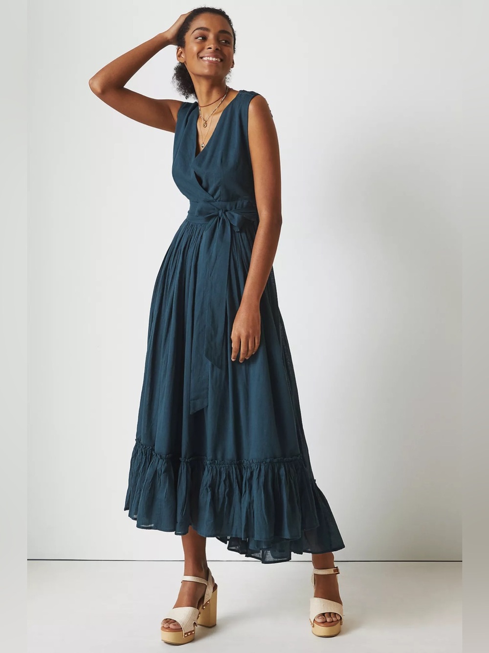Anthropologie Mes Demoiselles Eyelet Maxi Dress size 44 = US 12 Teal